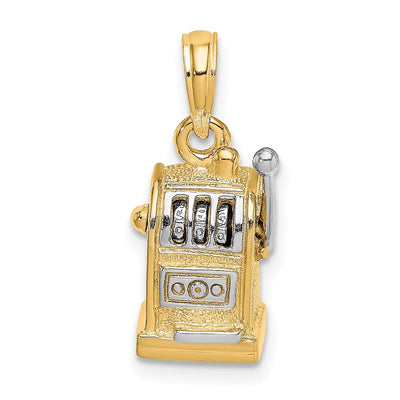 14k Yellow Gold White Rhodium Textured Polished Finish 3-Diamentional Moveable Handle Slot Machine Charm Pendant at $ 412.45 only from Jewelryshopping.com