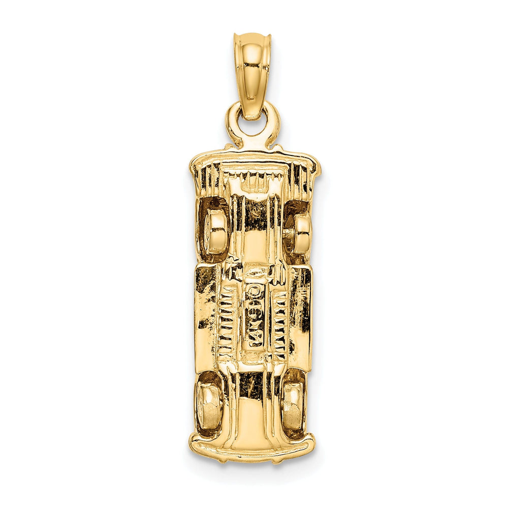 14k Yellow Gold,White Rhodium 3-Dimensional Taxi with Moveable Tires Taxi Cab Charm Pendant