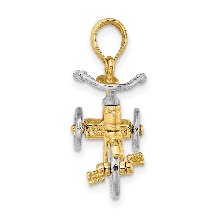 14k Two Tone Gold Polished Finish 3-Dimensional Tricycle with Moveable Handlebars and Wheels Charm Pendant