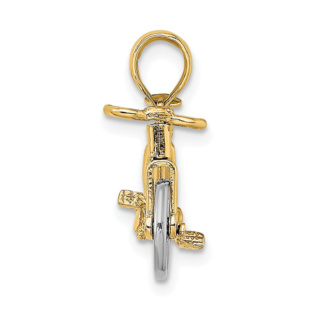 14k Two Tone Gold Polished Finish Bicycle with Moveable Tires Charm Pendant