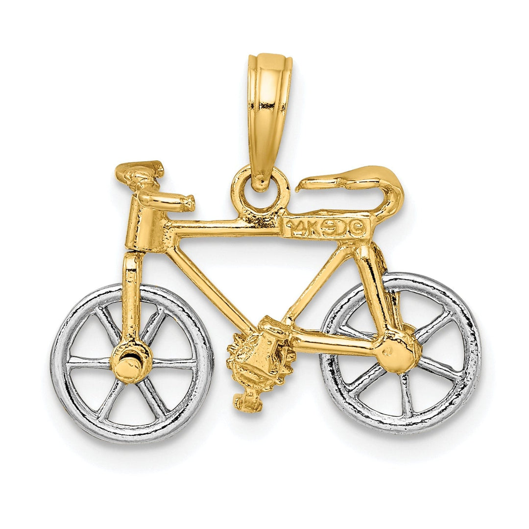 14k Two Tone Gold Polished Finish Bicycle with Moveable Tires Charm Pendant