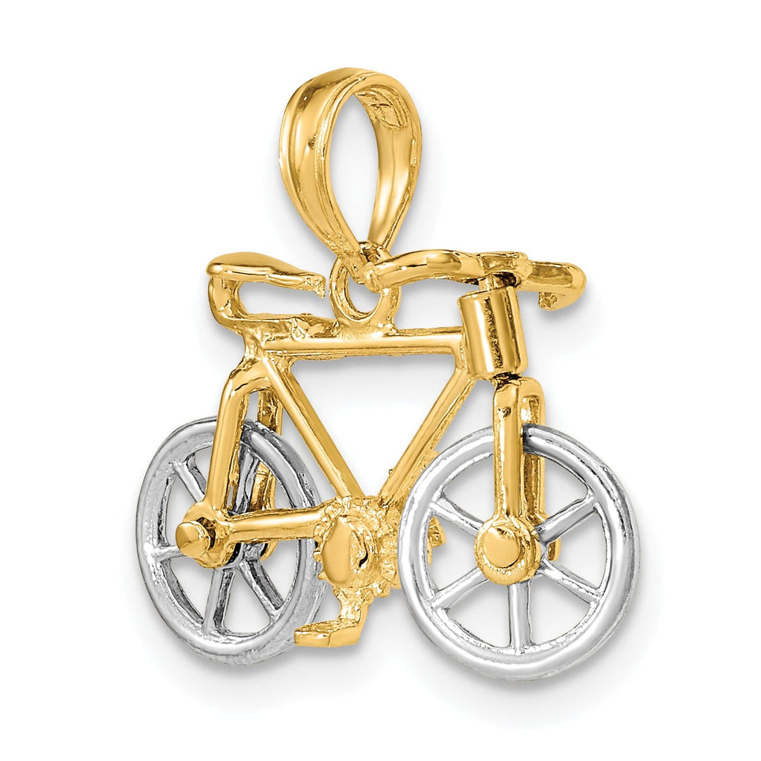 14k Two Tone Gold Polished Finish Bicycle with Moveable Tires Charm Pendant