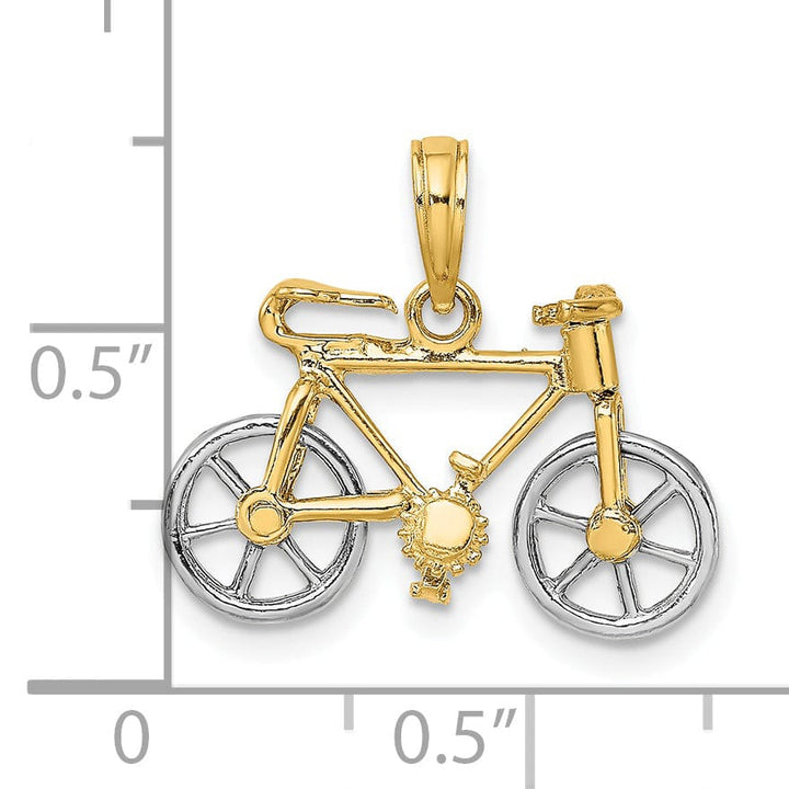 14k Two Tone Gold Polished Finish Bicycle with Moveable Tires Charm Pendant