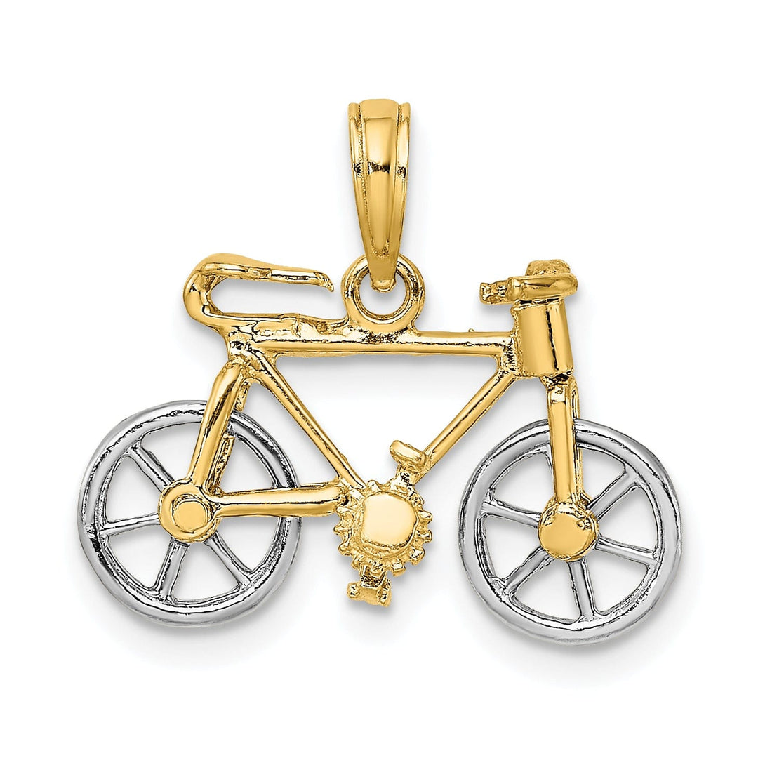 14k Two Tone Gold Polished Finish Bicycle with Moveable Tires Charm Pendant