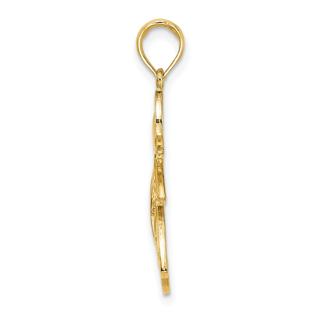 14K Yellow Gold White Rhodium Polished Concave Flying Angel Pendant