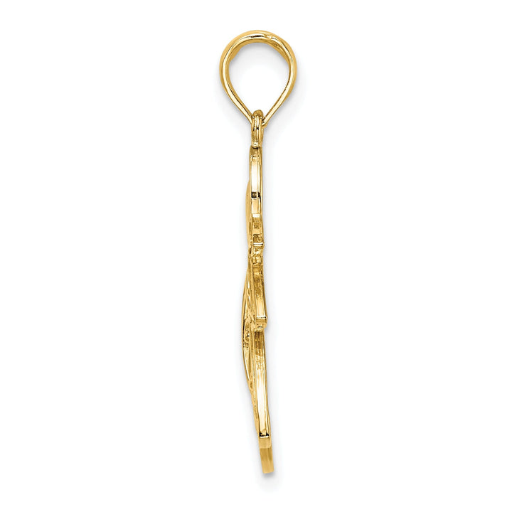 14K Yellow Gold White Rhodium Polished Concave Flying Angel Pendant