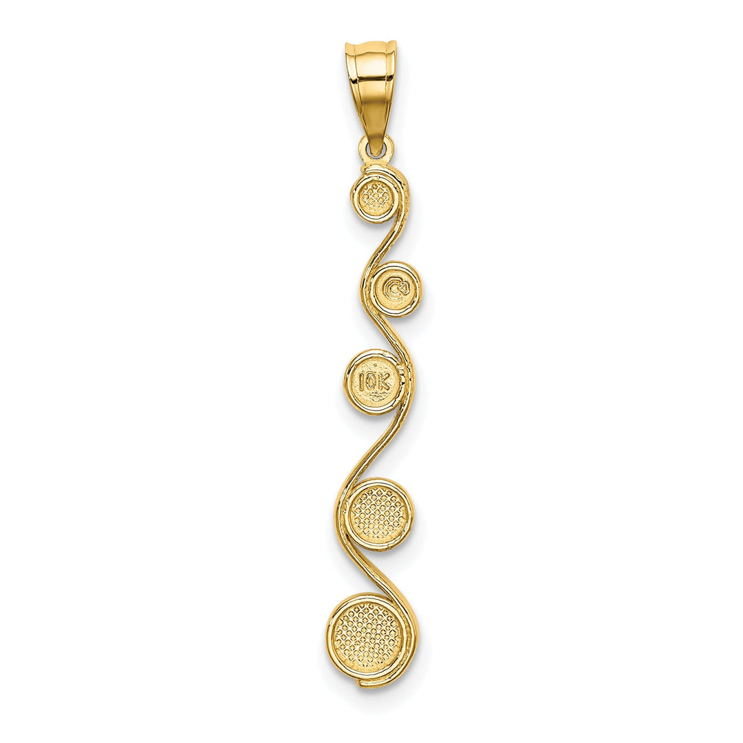 14K Yellow Gold, White Rhodium Polished Diamond Cut Finish Diagonal Swirl Design Pendant