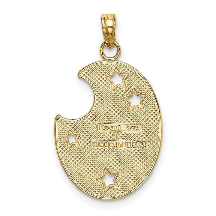 14k Yellow Gold Rhodium Textured Polished Finish WISH DREAM BELIEVE Moon and Stars Design Charm