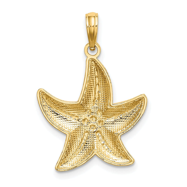 14K Yellow Gold White Rhodium Open Back Diamond Cut Polished Finish Small Starfish Charm Pendant