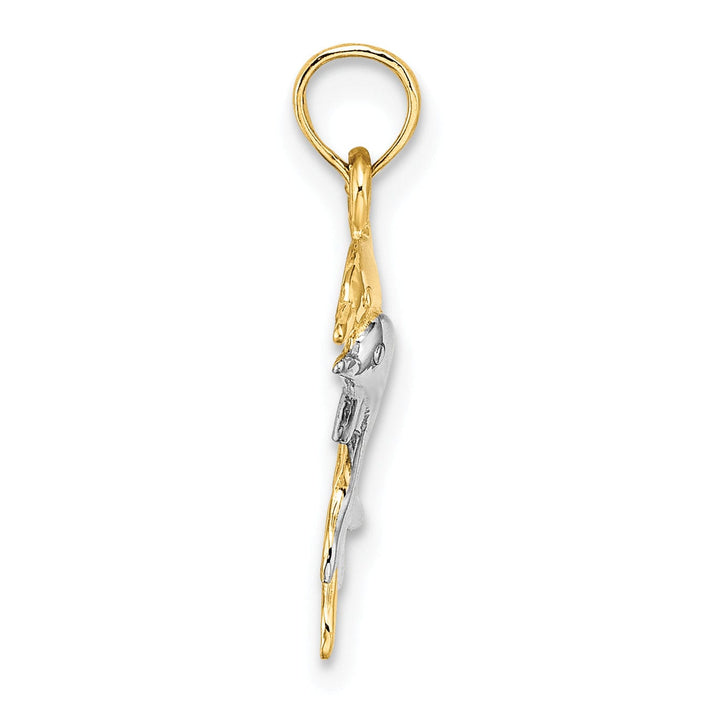 14K Yellow Gold with Rhodium 2-Dimensional Polished Finish 2-Dolphins Swimming Charm Pendant