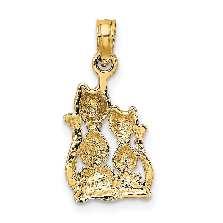 14k Yellow Gold White Rhodium Polished Finish Two Cats Sitting Charm Pendant