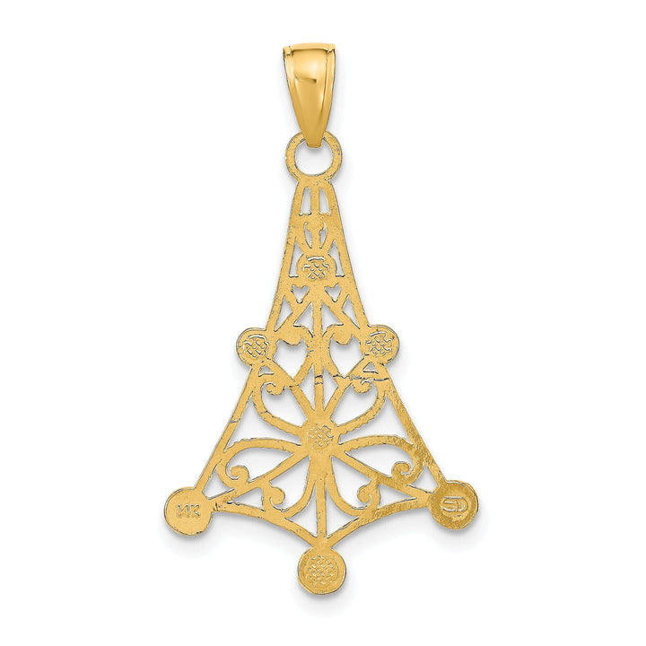 14K Yellow Gold, White Rhodium Polished Beaded Textured Finish Filigree Chandellier Pendant