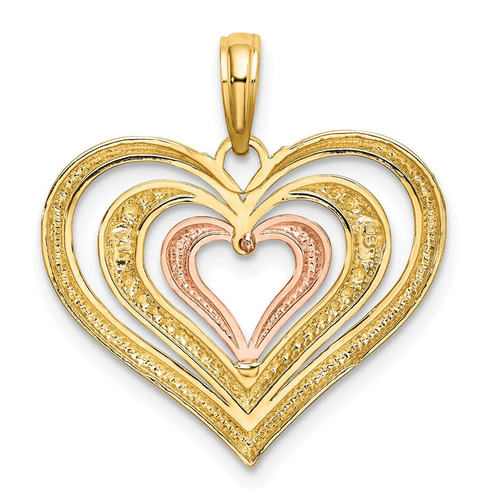 14K Two Tone Gold Diamond Cut Heart Pendant