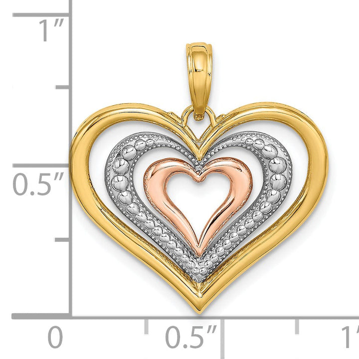 14K Two Tone Gold Diamond Cut Heart Pendant