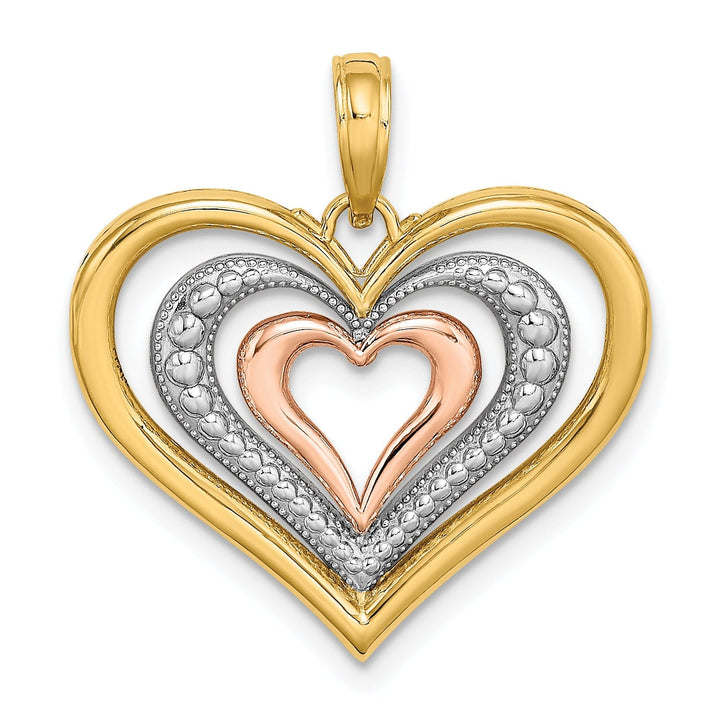 14K Two Tone Gold Diamond Cut Heart Pendant