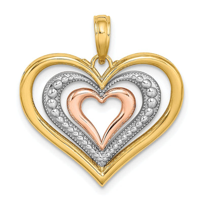 14K Two Tone Gold Diamond Cut Heart Pendant at $ 169.51 only from Jewelryshopping.com