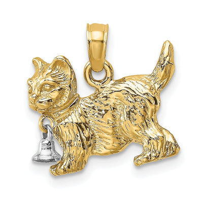 14k Two-Tone Gold Textured Polished Finish 3-Dimensional With Moveable Dangling Bell Cat Charm Pendant at $ 309.28 only from Jewelryshopping.com
