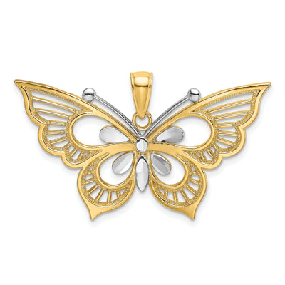 14k Two-tone Gold Textured Back Solid Polished Diamond-cut Butterfly Charm Pendant at $ 226.46 only from Jewelryshopping.com