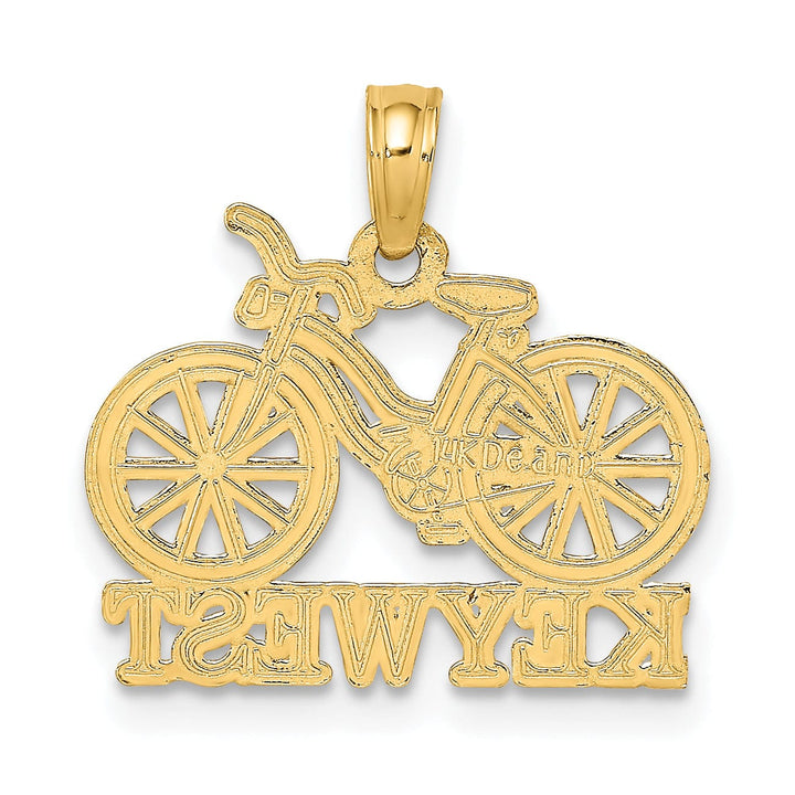 14K Yellow Gold, White Rhodium Polished Finish KEY WEST Banner under Bicycle Charm Pendant