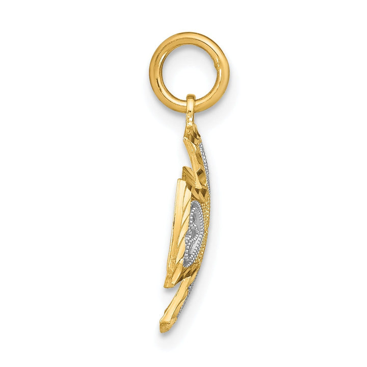 14K Yellow Gold, White Rhodium Medium Size Filigree Polished Diamond Cut Finish Hearts Design Maltese Cross Pendant