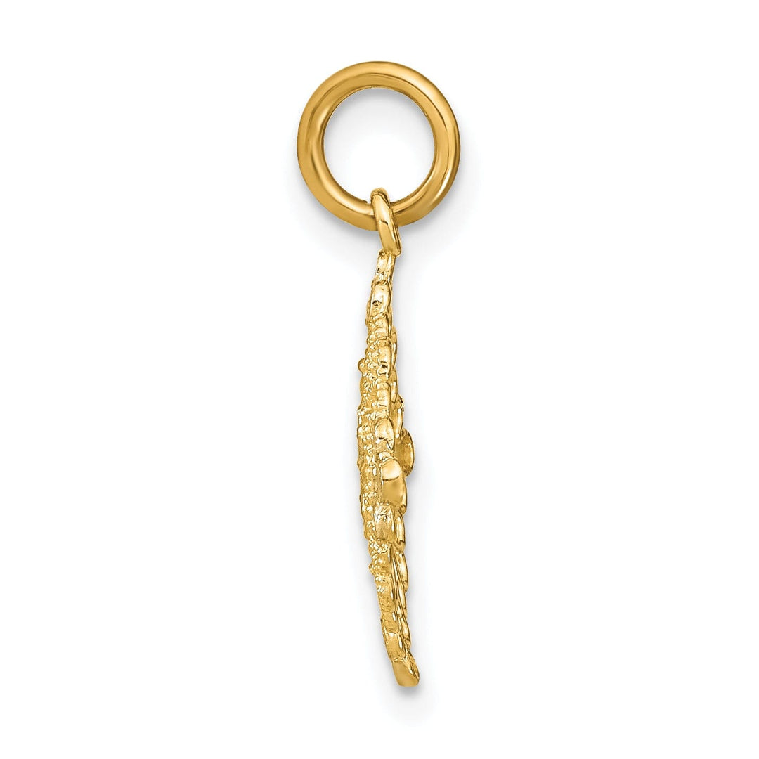14K Yellow Gold, White Rhodium Polished Diamond Cut Finish Filigree Medallion Design Pendant