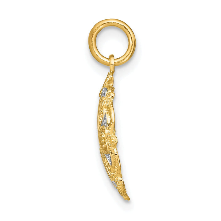 14K Yellow Gold, White Rhodium Polished Finish Filigree Heart Fancy Design Circle Pendant
