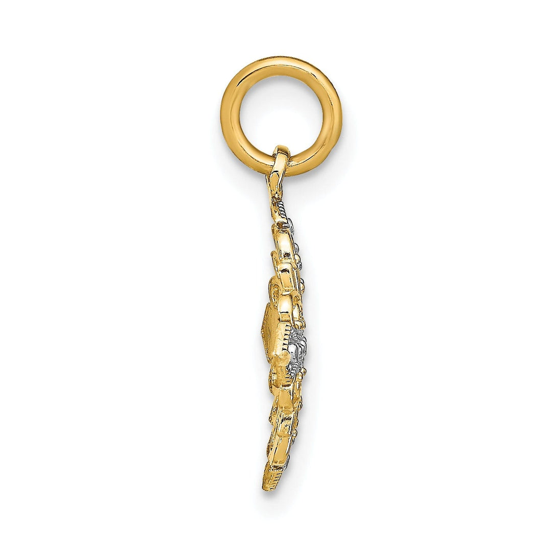 14K Yellow Gold, White Rhodium Polished Finish Filigree Medallion Design Pendant