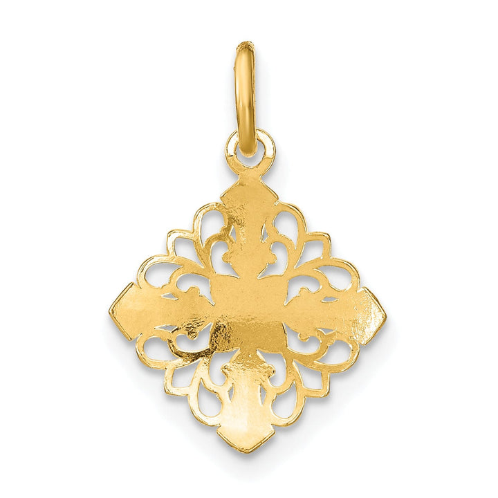 14K Yellow Gold, White Rhodium Polished Finish Filigree Medallion Design Pendant