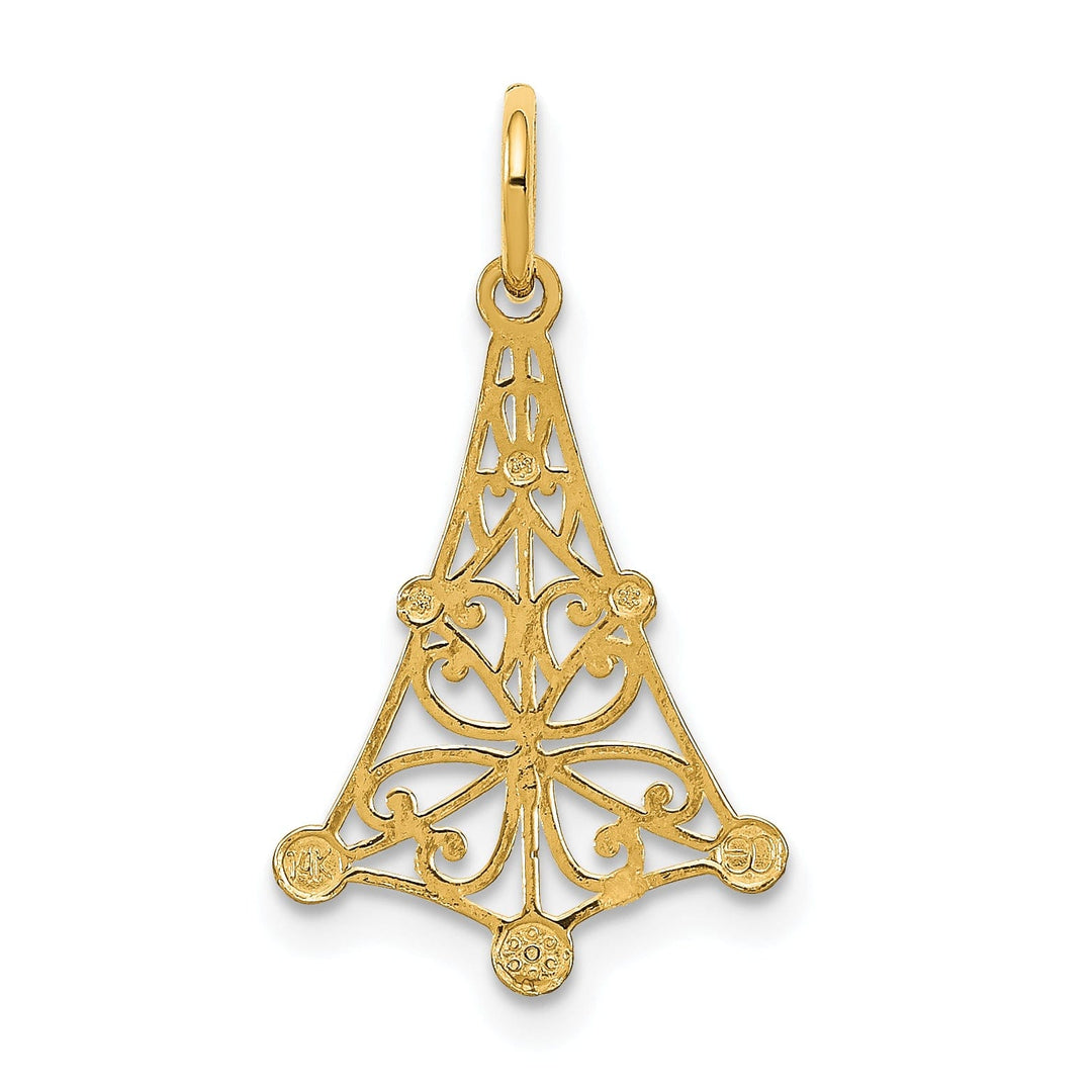 14K Yellow Gold, White Rhodium Polished Diamond Cut Finish Filigree Chandellier Design Pendant