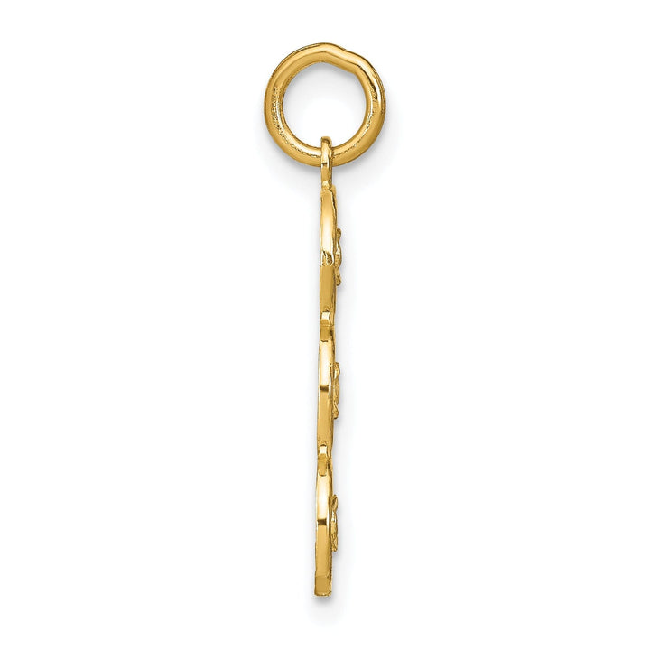 14K Yellow Gold, White Rhodium Polished Diamond Cut Finish Filigree 3 Circle Design Pendant