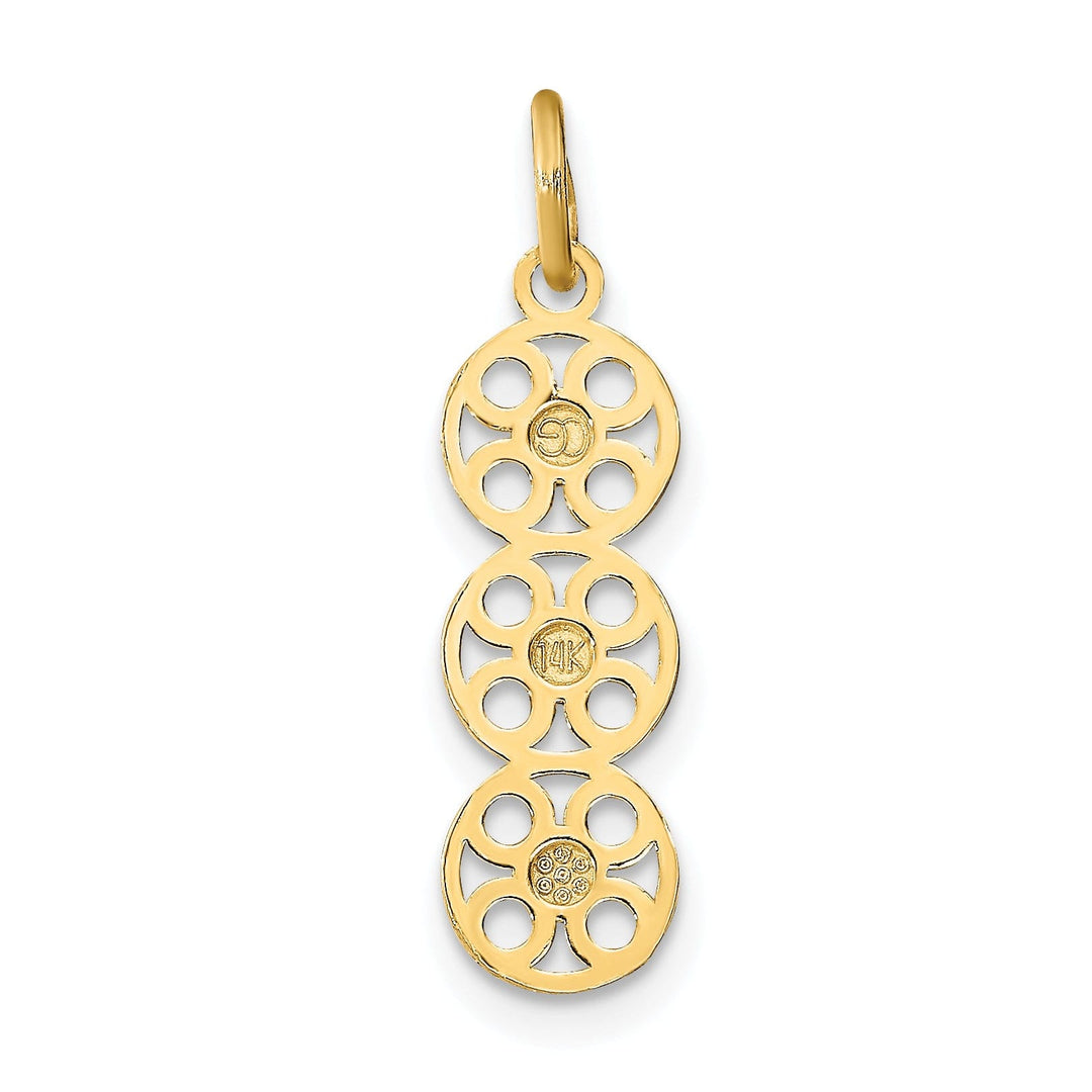 14K Yellow Gold, White Rhodium Polished Diamond Cut Finish Filigree 3 Circle Design Pendant