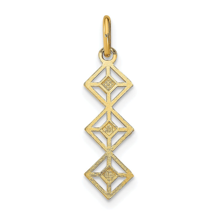 14K Yellow Gold, White Rhodium Polished Diamond Cut Finish Filigree 3 Diamond Shape Designs Pendant