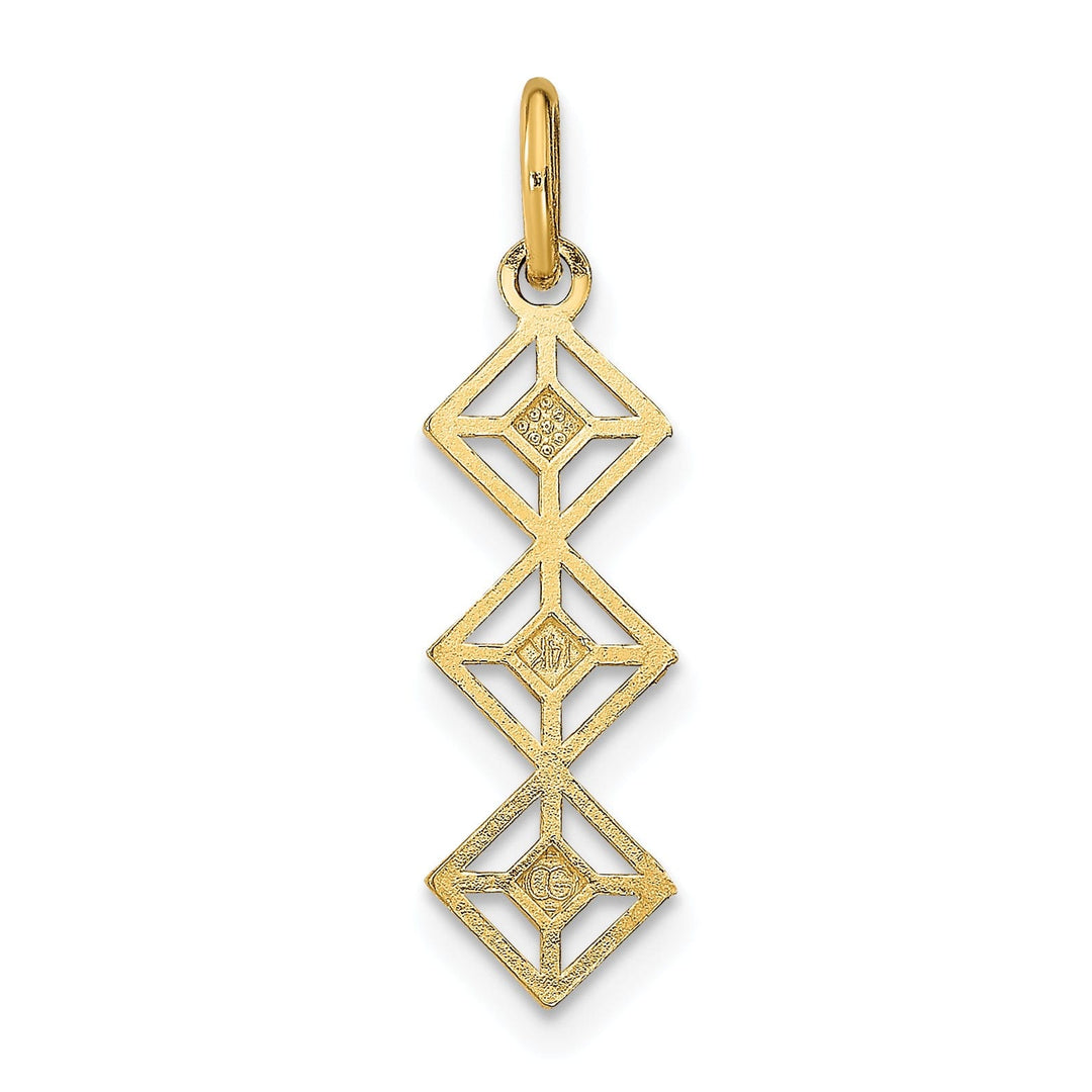 14K Yellow Gold, White Rhodium Polished Diamond Cut Finish Filigree 3 Diamond Shape Designs Pendant