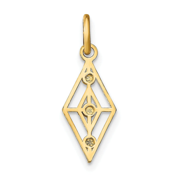 14K Yellow Gold, White Rhodium Polished Diamond Cut Finish Filigree Diamond Shaped Design Pendant