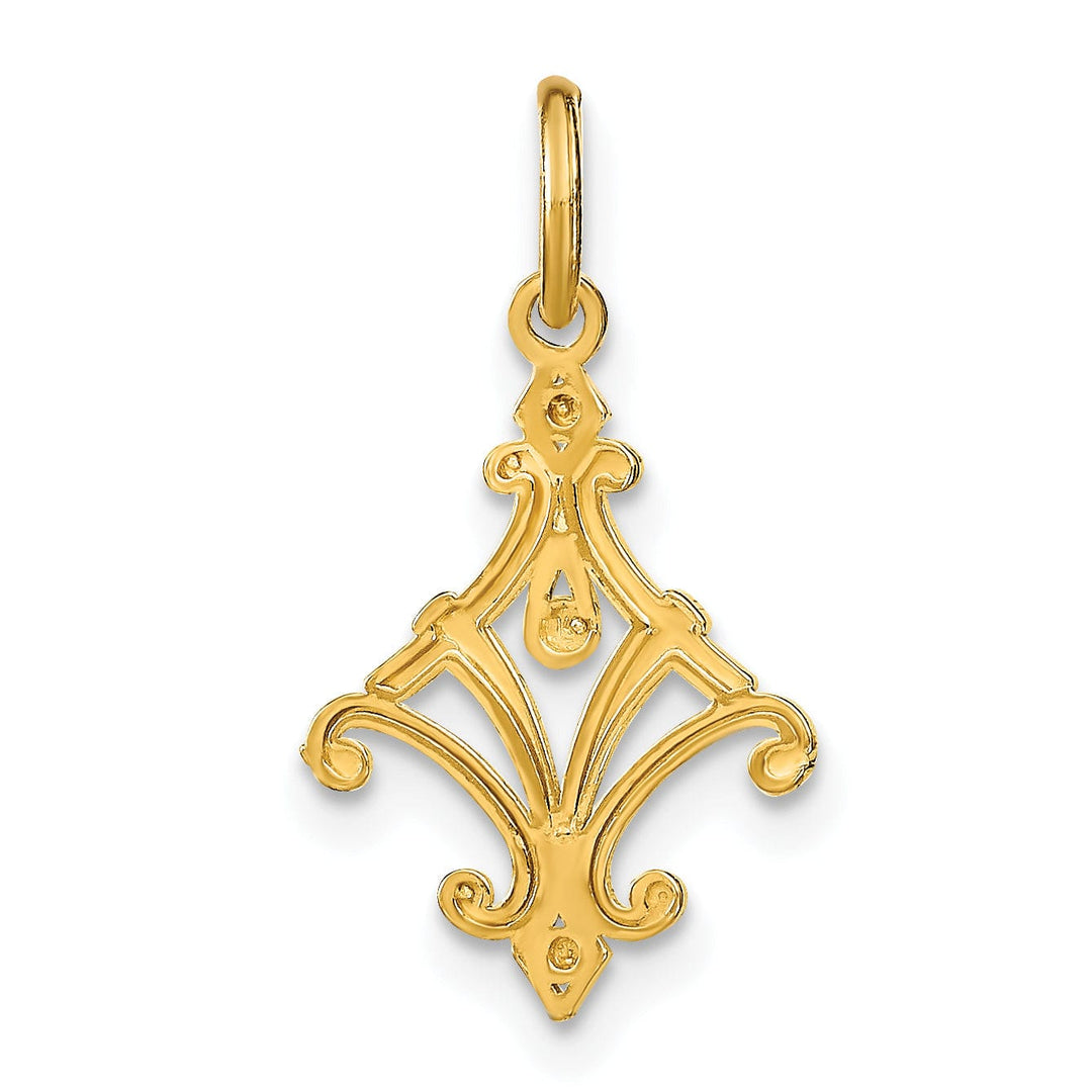 14K Yellow Gold, White Rhodium Polished Diamond Cut Finish Filigree Chandelier Style Design Pendant