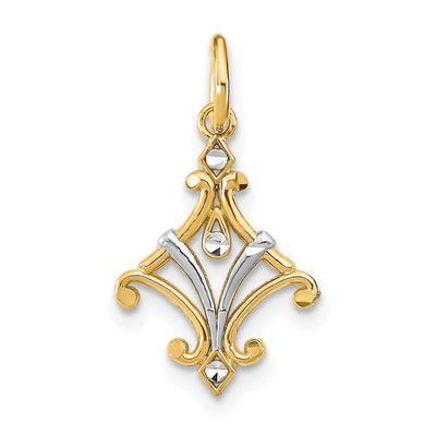 14K Yellow Gold, White Rhodium Polished Diamond Cut Finish Filigree Chandelier Style Design Pendant at $ 55.37 only from Jewelryshopping.com