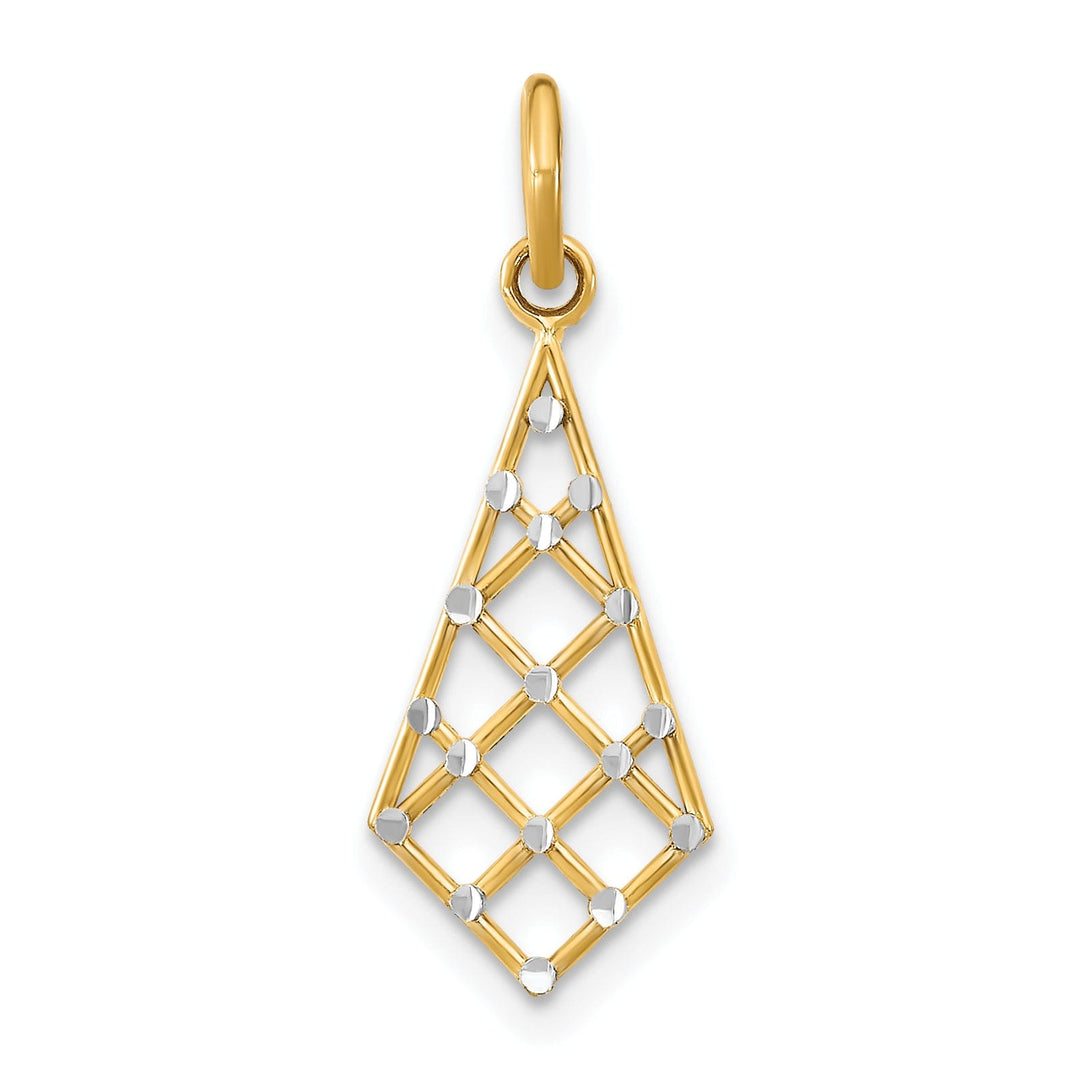14K Yellow Gold, White Rhodium Polished Diamond Cut Finish Filigree Small Criss-Cross Fancy Design Pendant