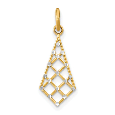 14K Yellow Gold, White Rhodium Polished Diamond Cut Finish Filigree Small Criss-Cross Fancy Design Pendant at $ 51.48 only from Jewelryshopping.com