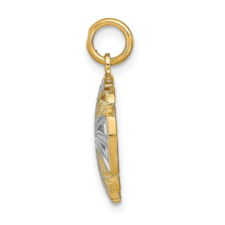 14K Yellow Gold, White Rhodium Polished Finish Filigree Beaded Pinwheel Design Medallion Pendant