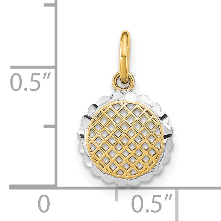 14K Yellow Gold, White Rhodium Polished Finish Mini Filigree Mesh Sunflower Design Pendant