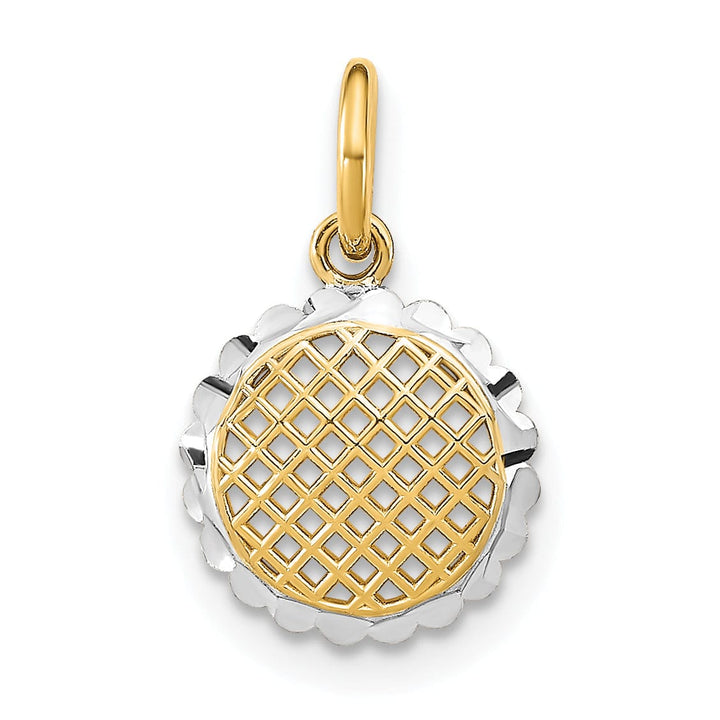 14K Yellow Gold, White Rhodium Polished Finish Mini Filigree Mesh Sunflower Design Pendant