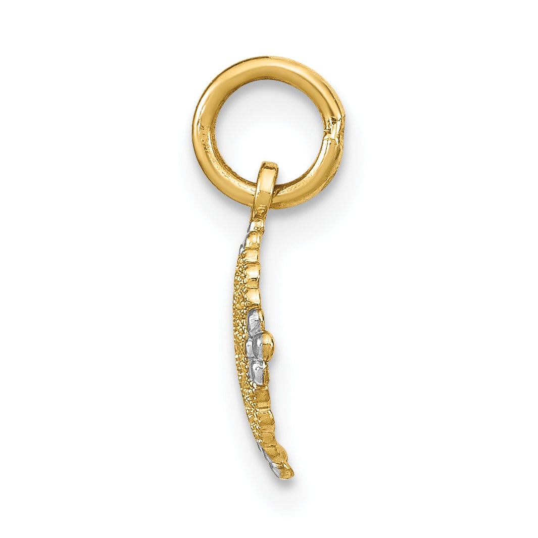 14K Yellow Gold, White Rhodium Polished Finish Mini Filigree Beaded Design Medallion Pendant