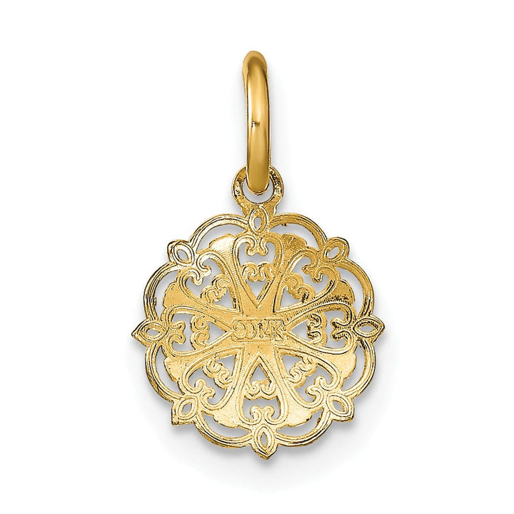 14K Yellow Gold, White Rhodium Polished Finish Filigree with Hearts Desgin Pendant