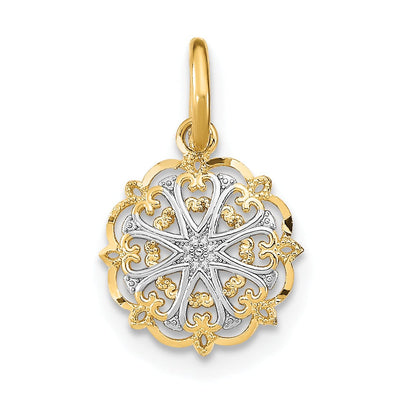14K Yellow Gold, White Rhodium Polished Finish Filigree with Hearts Desgin Pendant at $ 43.71 only from Jewelryshopping.com