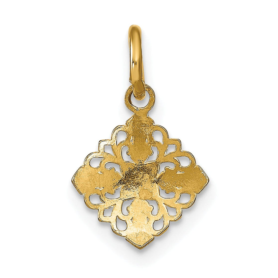 14K Yellow Gold, White Rhodium Polished Finish Mini Cross Medallion Design Pendant