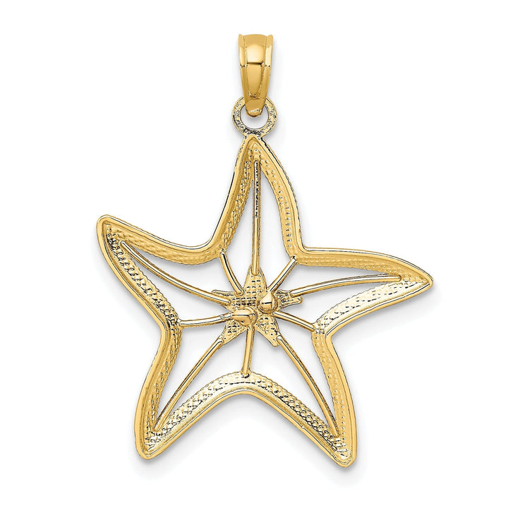 14K Yellow Rose Gold White Rhodium Texture Polished Finish Cut-Out Design Starfish Charm Pendant