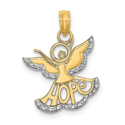 14K Yellow Gold White Rhodium Polished Finish HOPE Angel Pendant at $ 83.73 only from Jewelryshopping.com