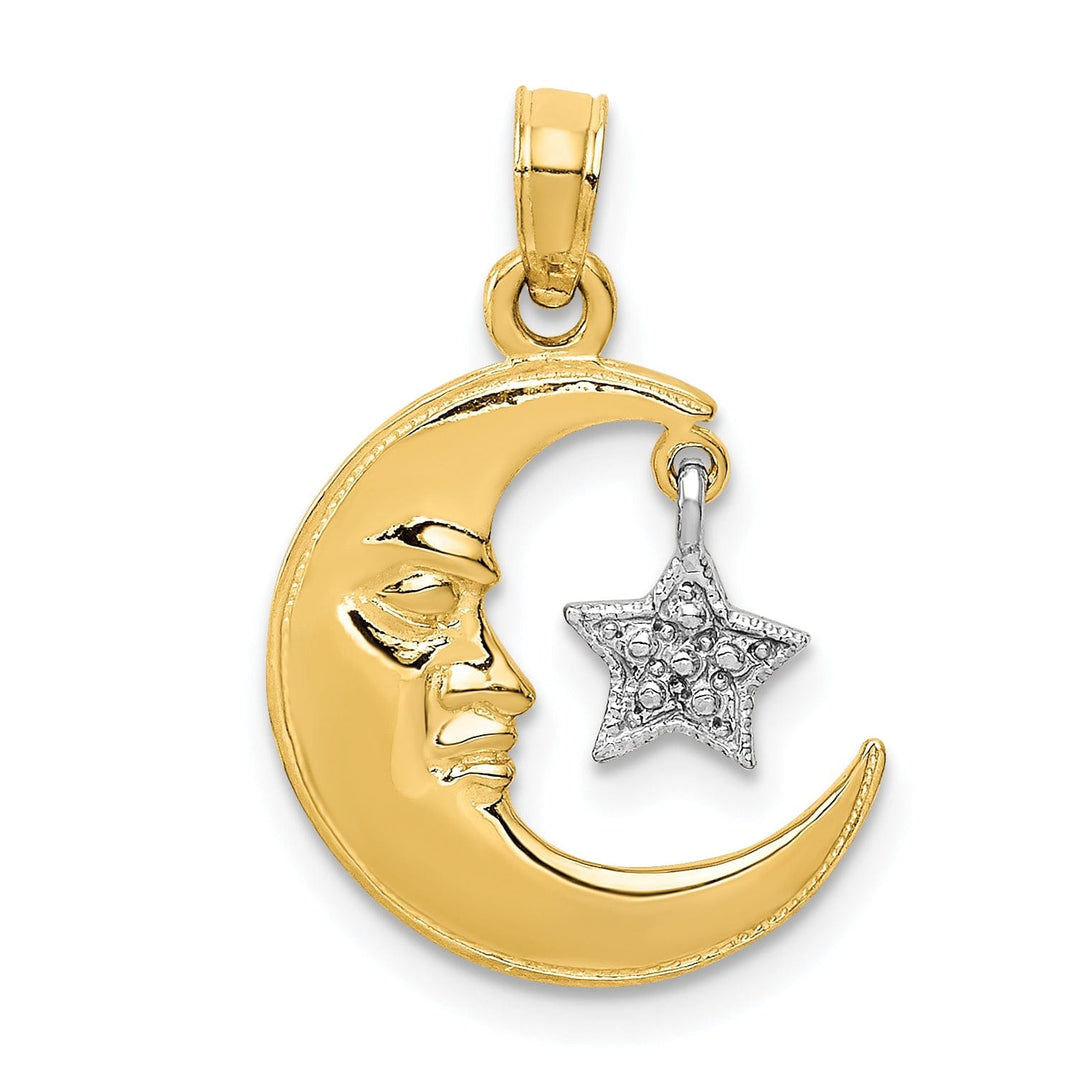 14k Two Tone Gold Solid Polished Finish Half Moon with Dangle Star Design Charm Pendant