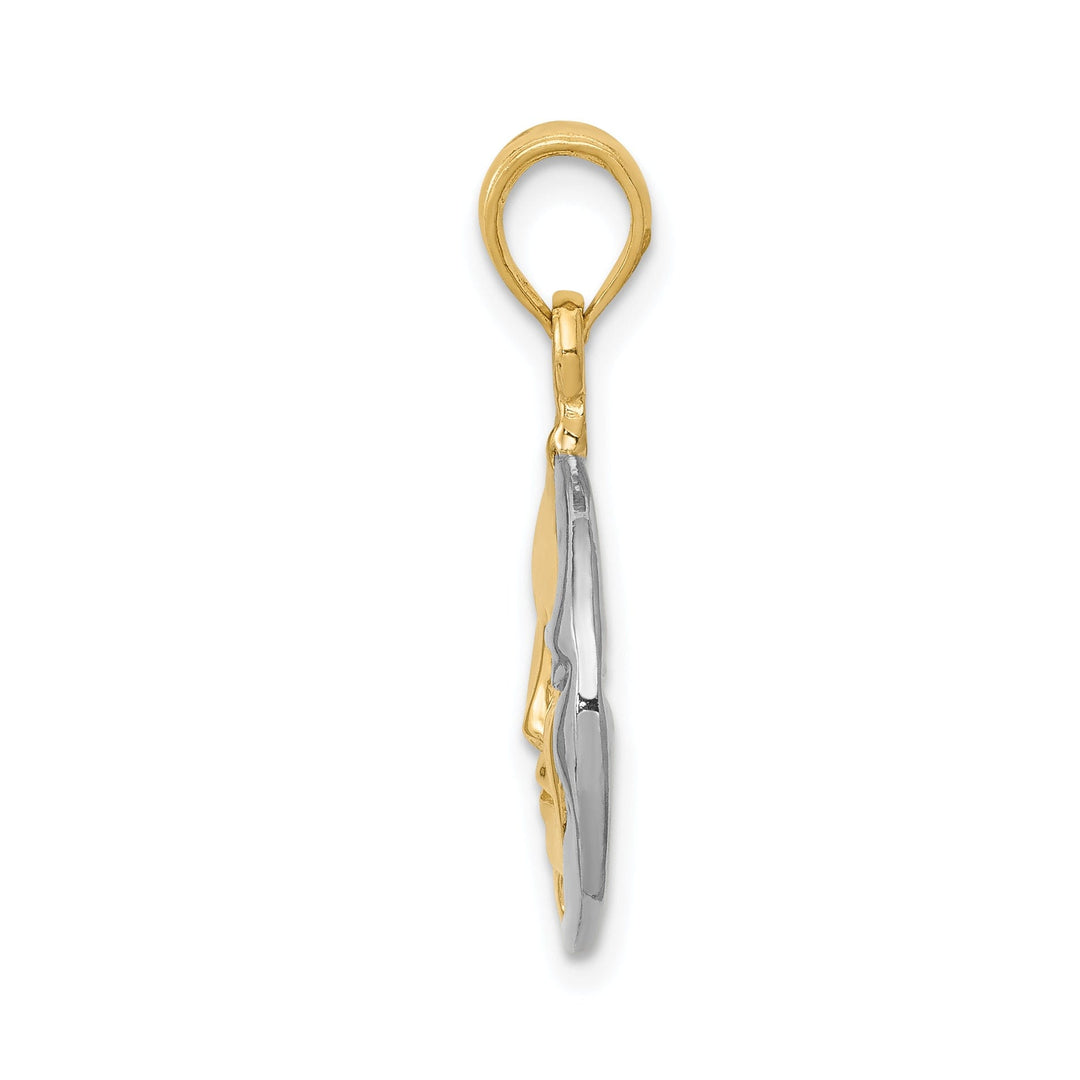 14k Two-Tone Gold Solid Polished Finish 3-Diamentional Reversible Sun and Moon Charm Pendant