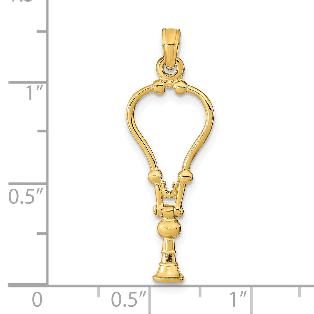 14k Yellow Gold Solid Polished Finish Moveable 3-Dimensional Stethoscope Charm Pendant